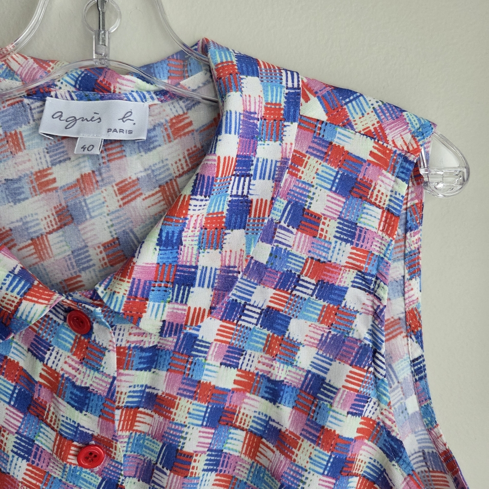Sleeveless Retro Sleeveless Button Up Peter Pan Collar Agnes B. EUC Shirt Sz S/M